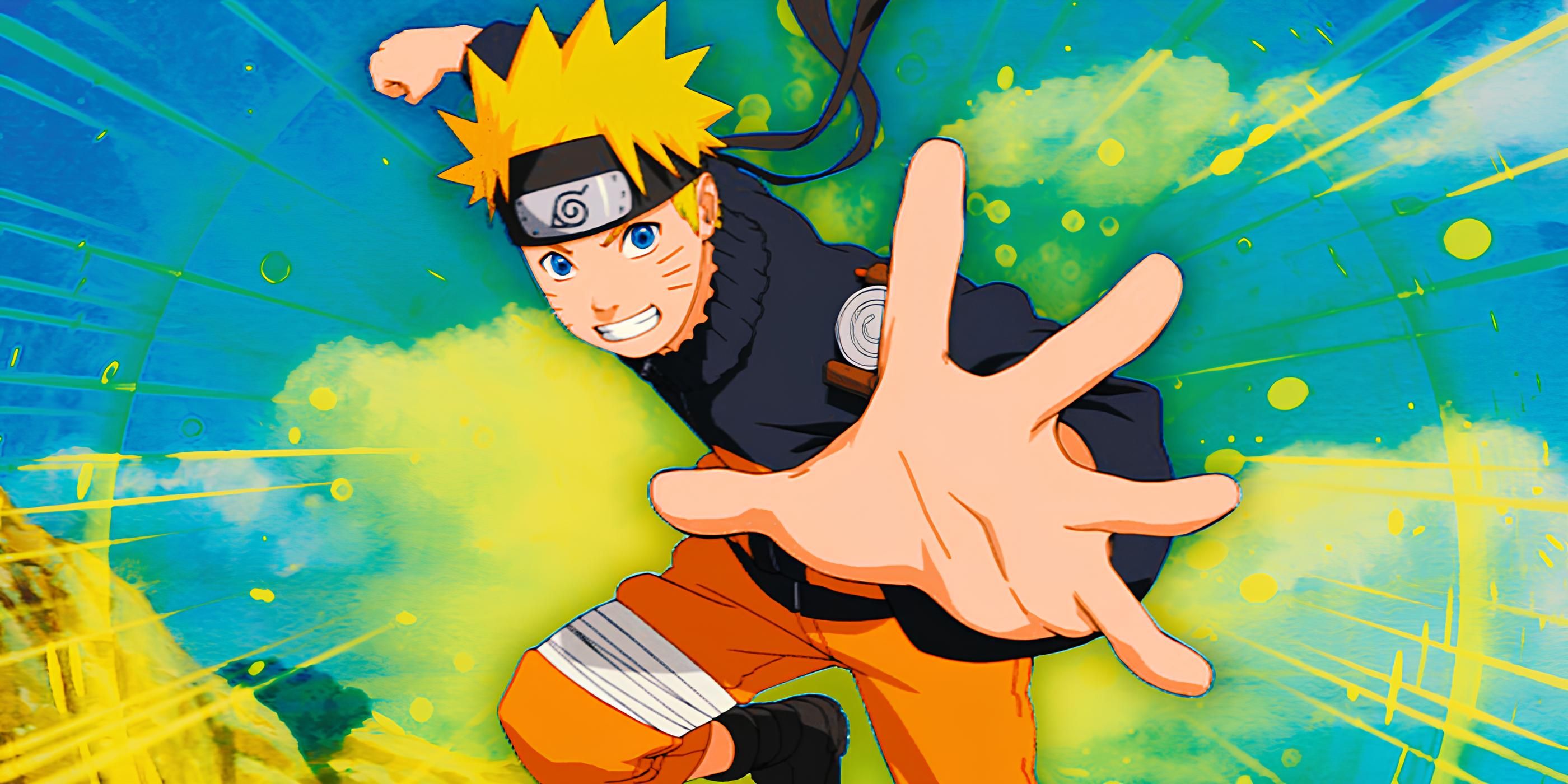 Naruto terbang di udara siap meninju