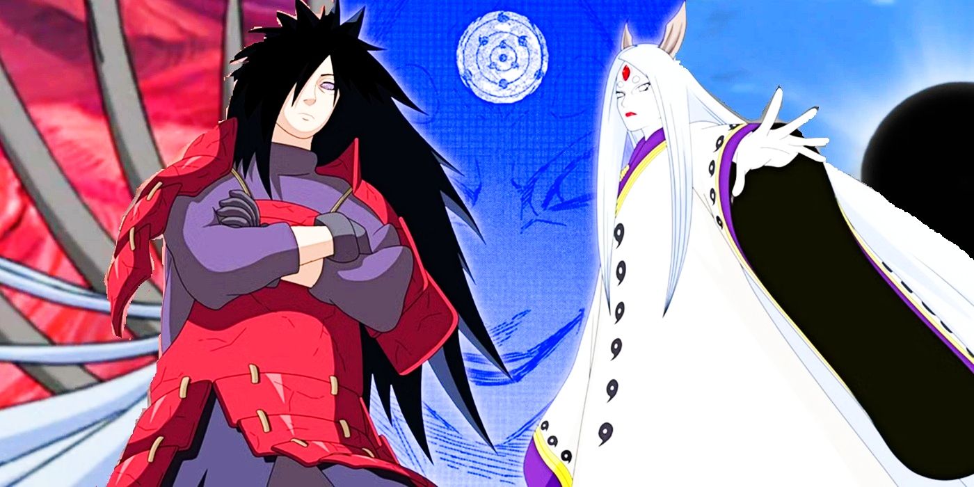 Madara Uchiha and Kaguya Otsutsuki in front of the Chibaku Tensei and All-Killing Ash Bones jutsu Naruto