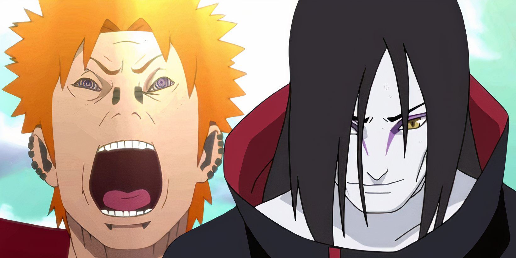 Naruto&rsquo;s Pain yelling his attack with Orochimaru with head slightly bowed