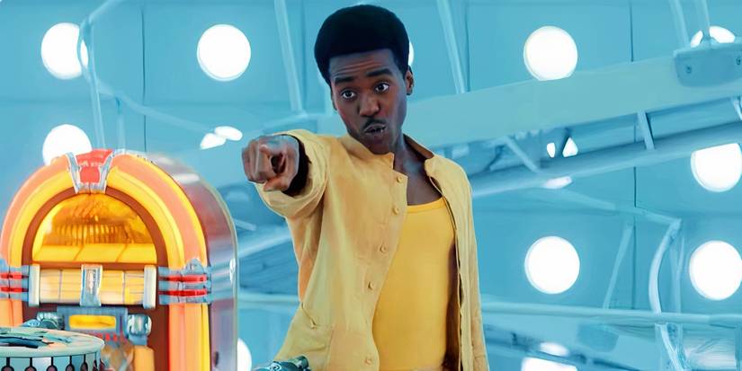 Ncuti Gatwa pointing in the TARDIS as the Fifteenth Doctor in Doctor Who Season 15 Trailer