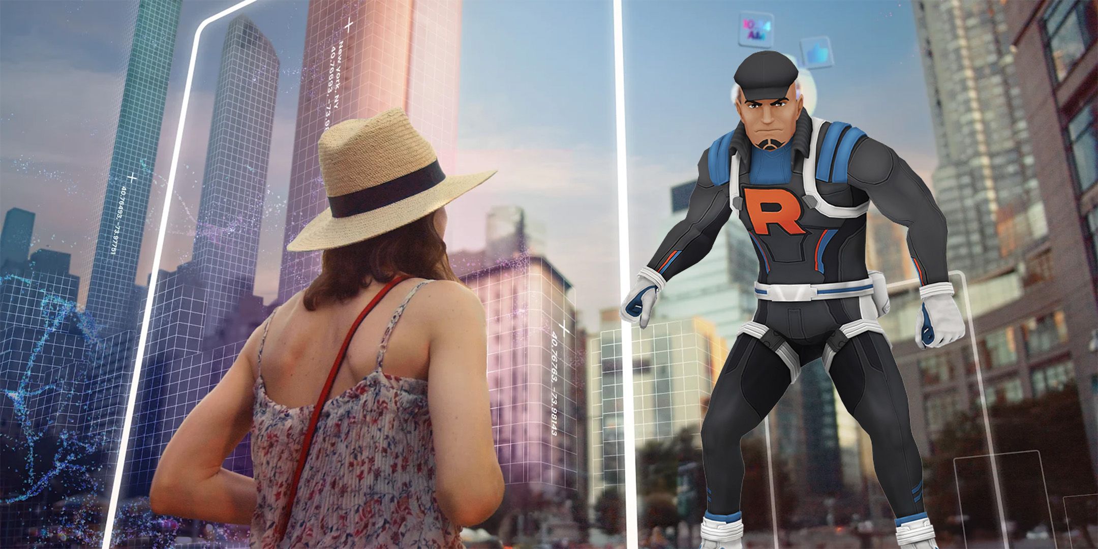 Cliff from Team Rocket confronting a Niantic player