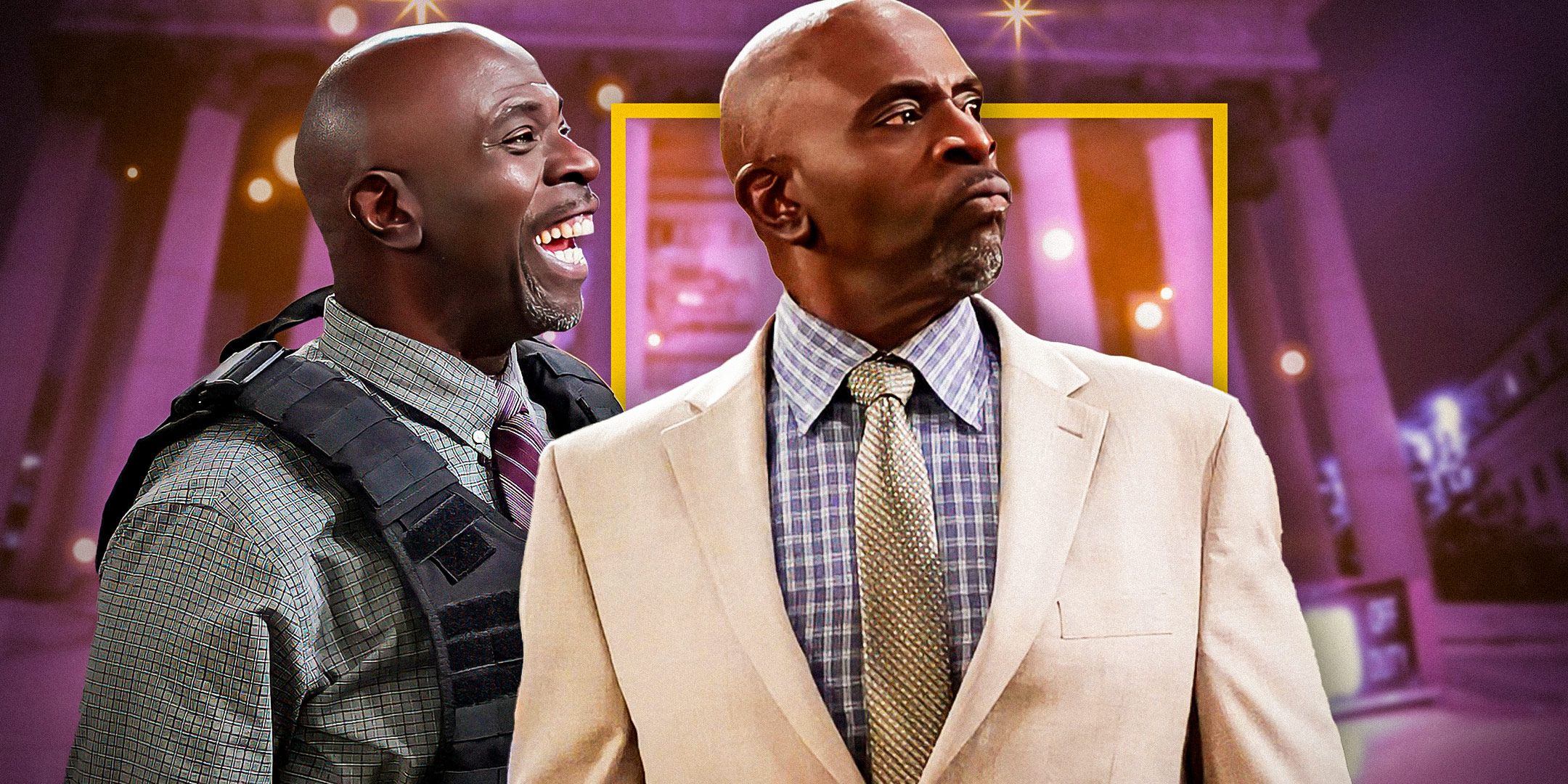 Gary Anthony Williams as Flobert in Night Court in front of a purple background