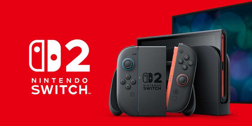 A Nintendo Switch 2 docked next to its logo.