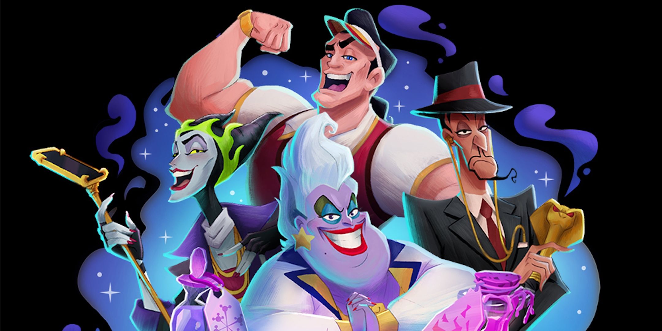 Key art of Disney Villains Cursed Cafe featuring Ursula, Maleficent, Ursula, and Jafar