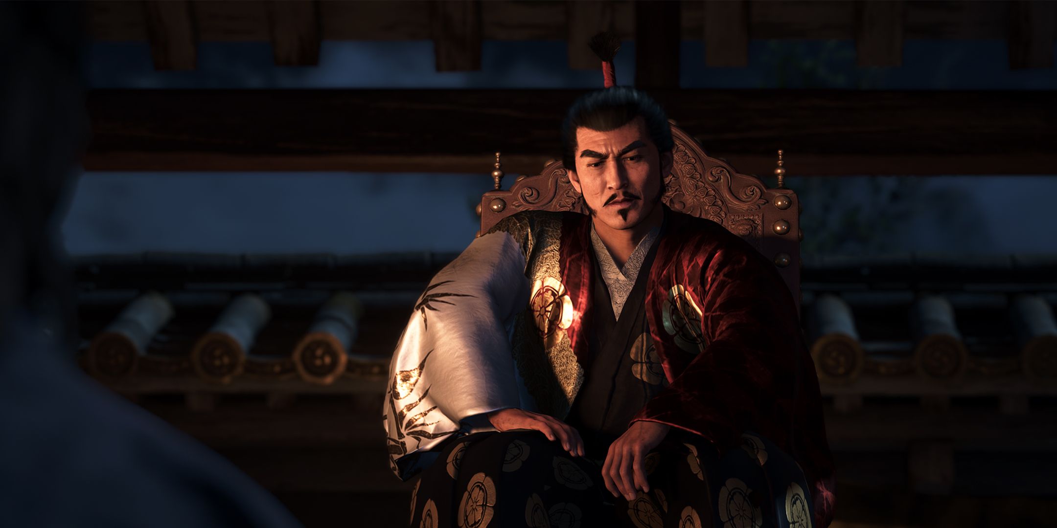 Nobunaga sitting on a throne in Assassin&rsquo;s Creed Shadows