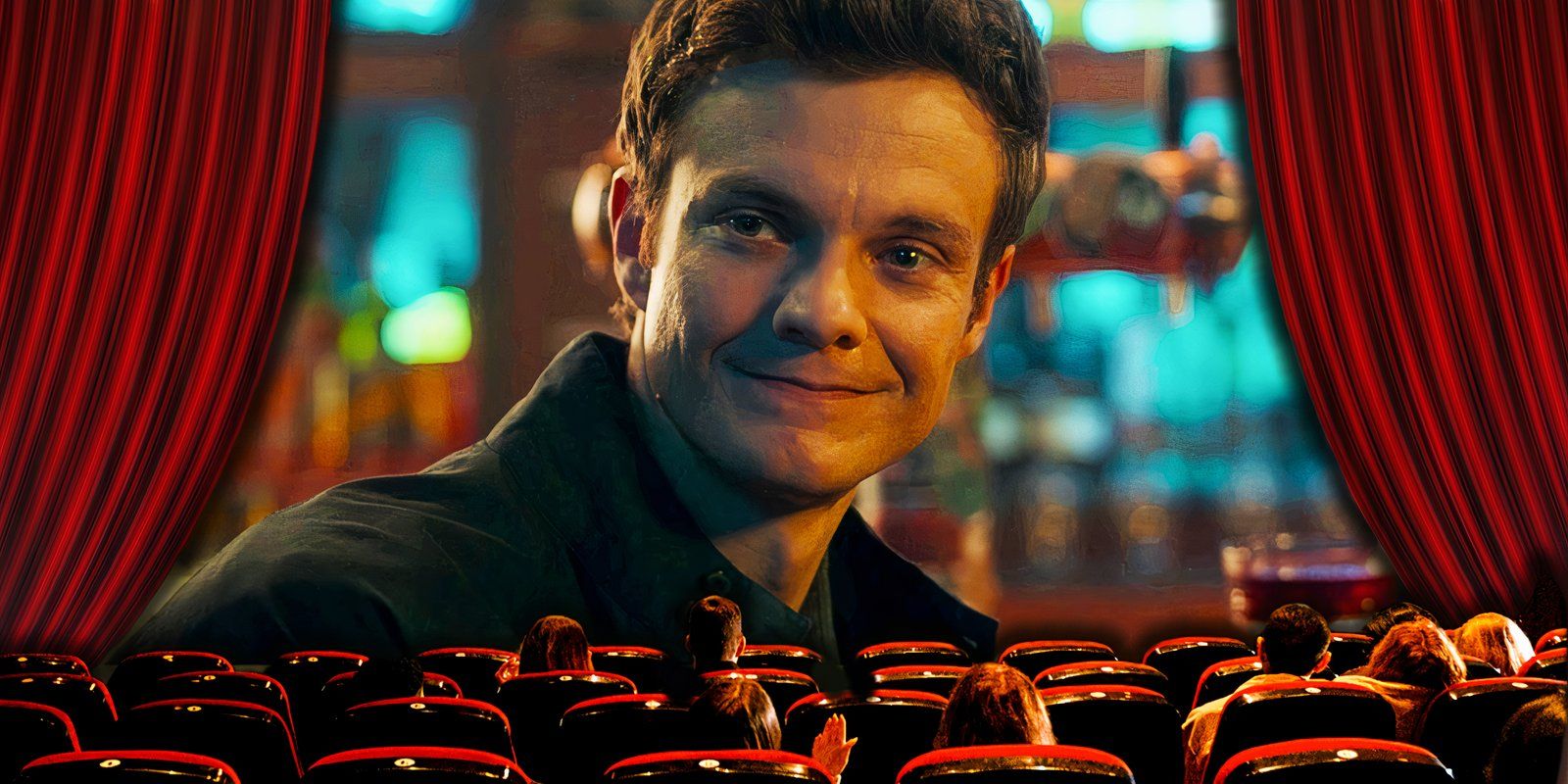 A movie screen shows Nathan Caine smiling in Novocaine