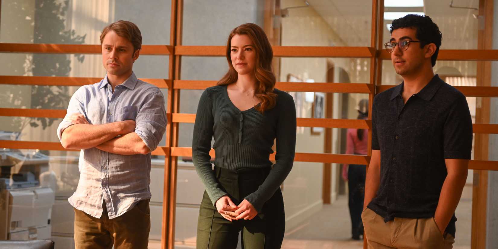 Simon, Phoebe, and Rizwan standing next to each other in The Irrational season 2 finale