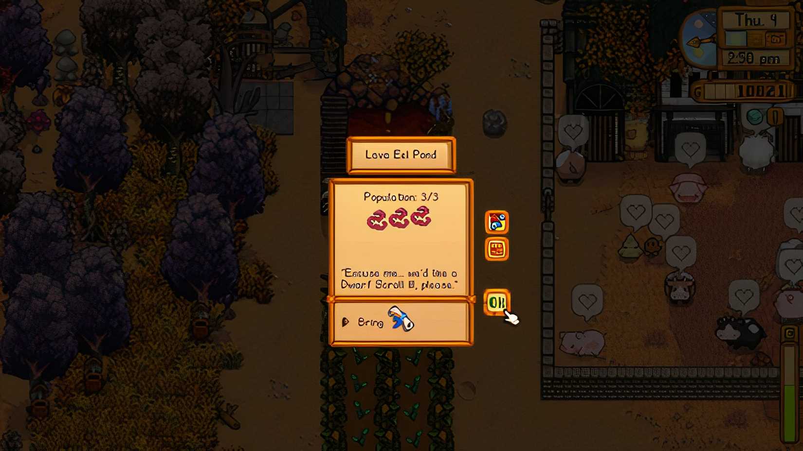 Lava Eel Requesting a Dwarf Scroll in Stardew Valley