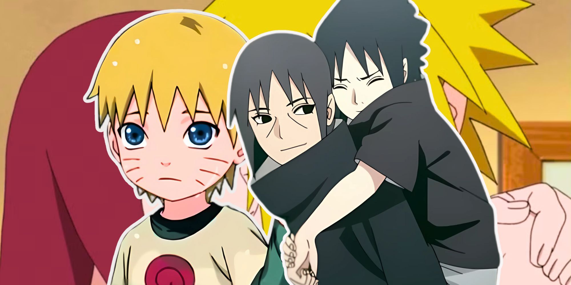 Young Naruto and Itachi with Sasuke on his back 
