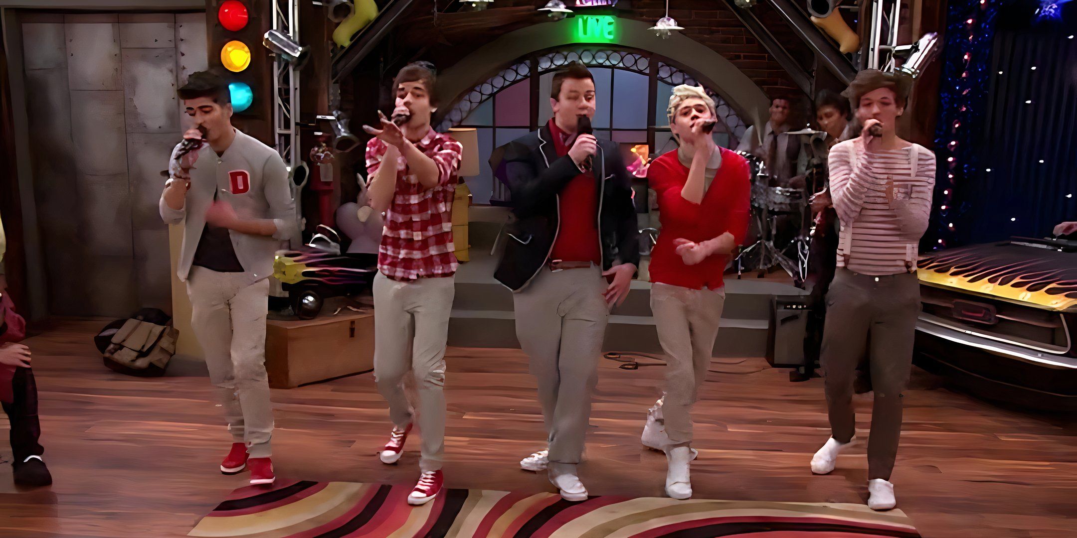 One Direction singing on an episode of iCarly