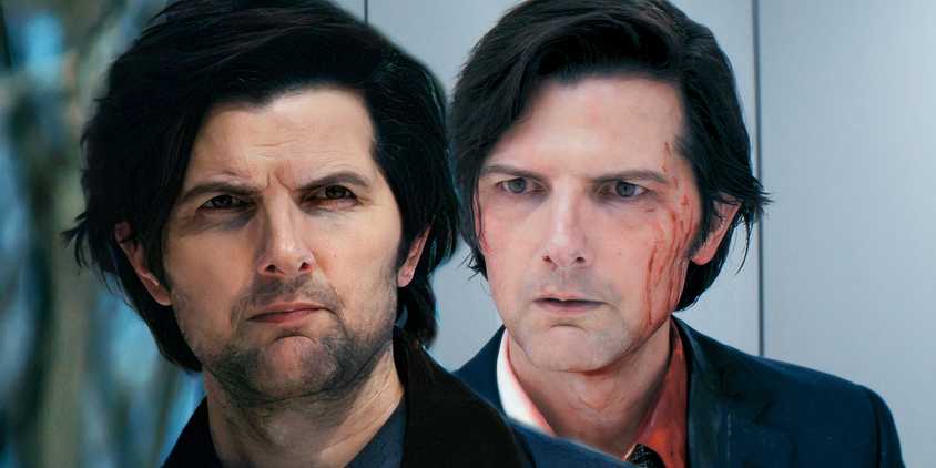 Outie Mark looking ahead next to Innie Mark looking surprised in Severance season 2