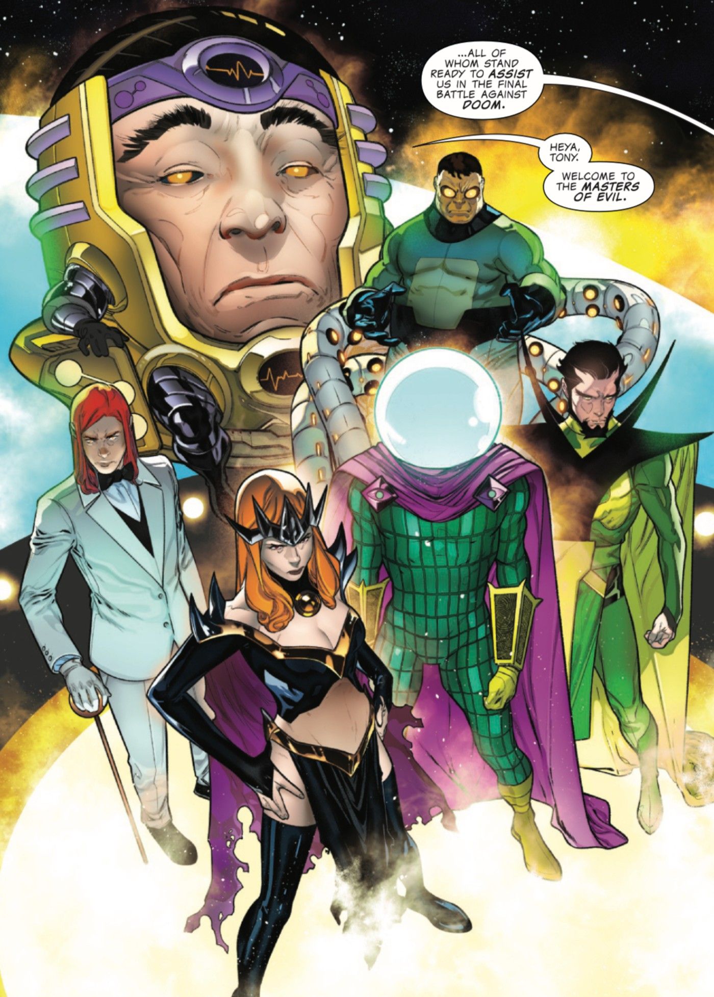 Página de quadrinho: Os Vingadores se unem aos Mestres do Mal