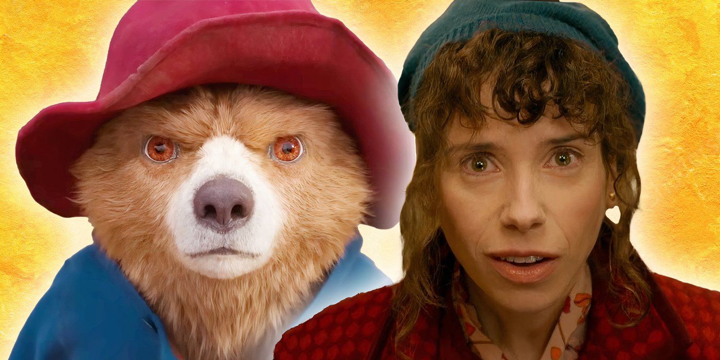 An edited image of Paddington giving a hard stare in Paddington in Peru and Mary Brown smiling in Paddington.