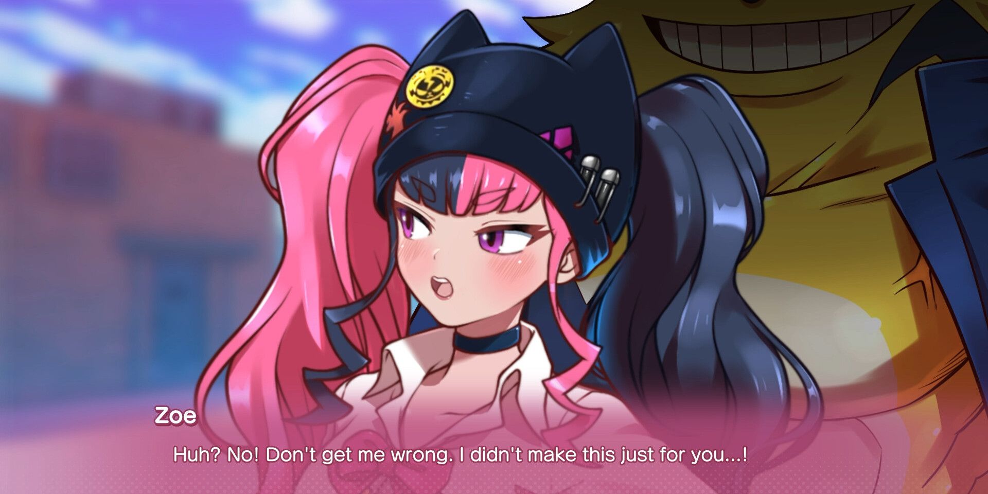 Zoe, a girl with pink and black hair wearing a beanie, in Palworld! ~More Than Just Pals~