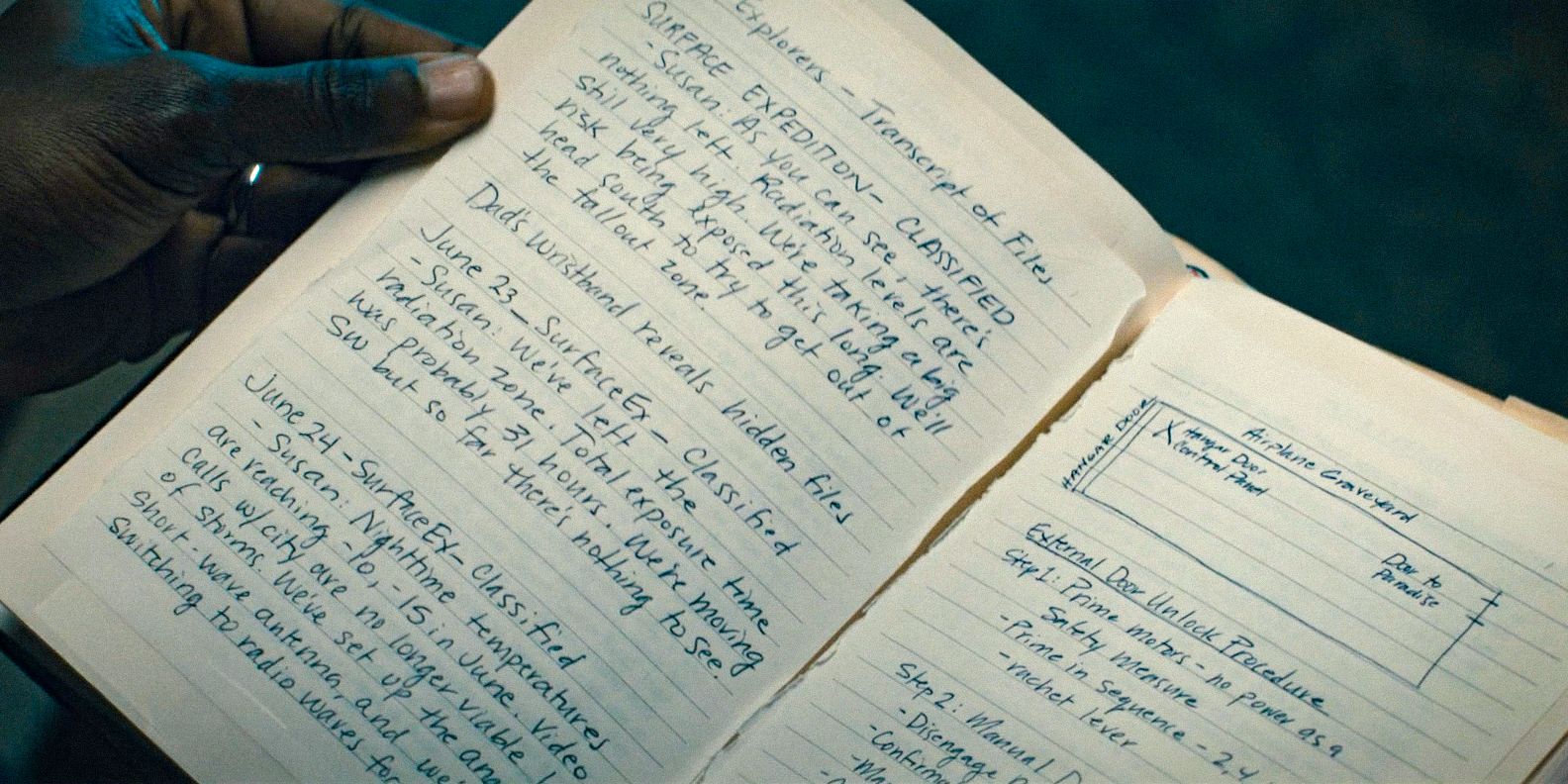President Cal Bradford&rsquo;s notes in Paradise season 1 episode 8