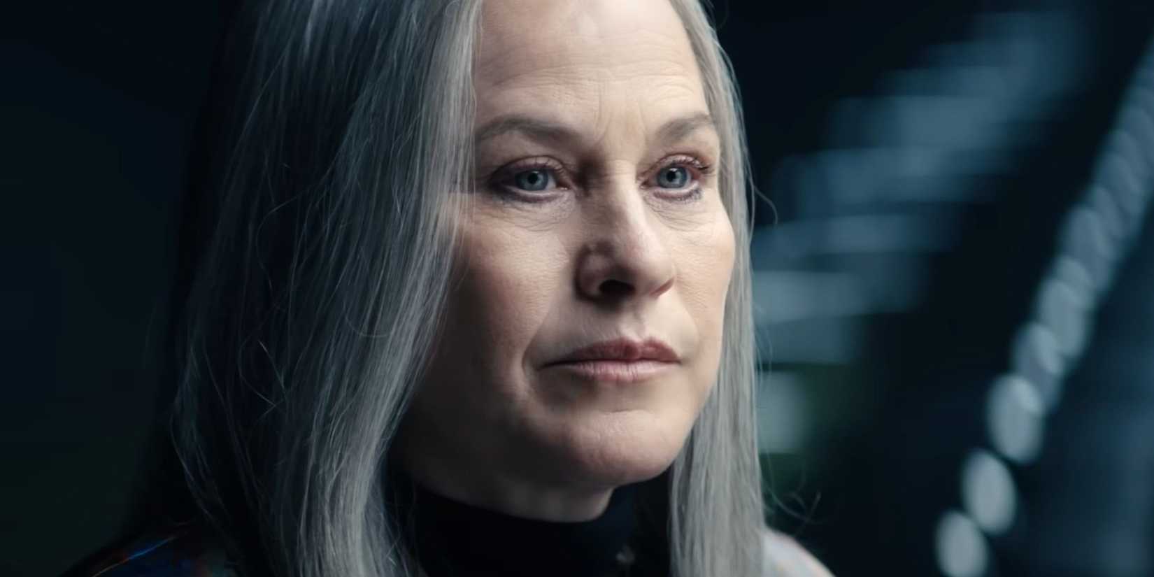 Harmony Cobel (Patricia Arquette) staring at Helena Eagan (Britt Lower) in Severance season 2