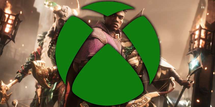 The party from Dragon Age: The Veilguard with the Xbox logo.
