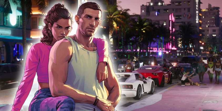 The protagonist of GTA 6 along a series of expensive cars on a street in Vice City