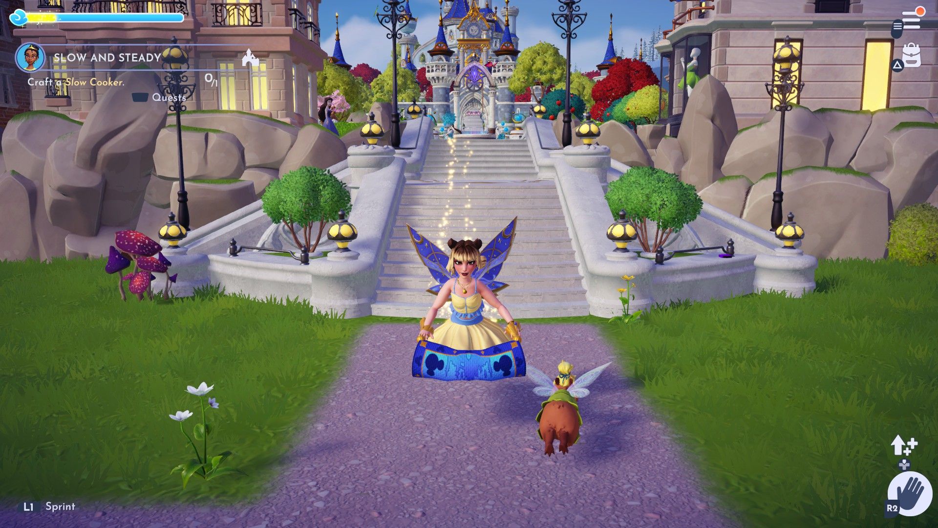 Player flying on the Dreamlight Carpet on Disney Dreamlight Valley