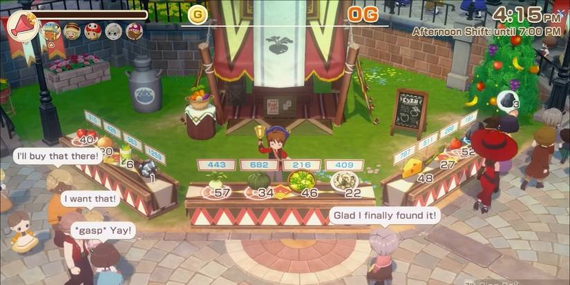 Joueur vendant des articles sur le marché dans Story of Seasons Grand Bazaar.