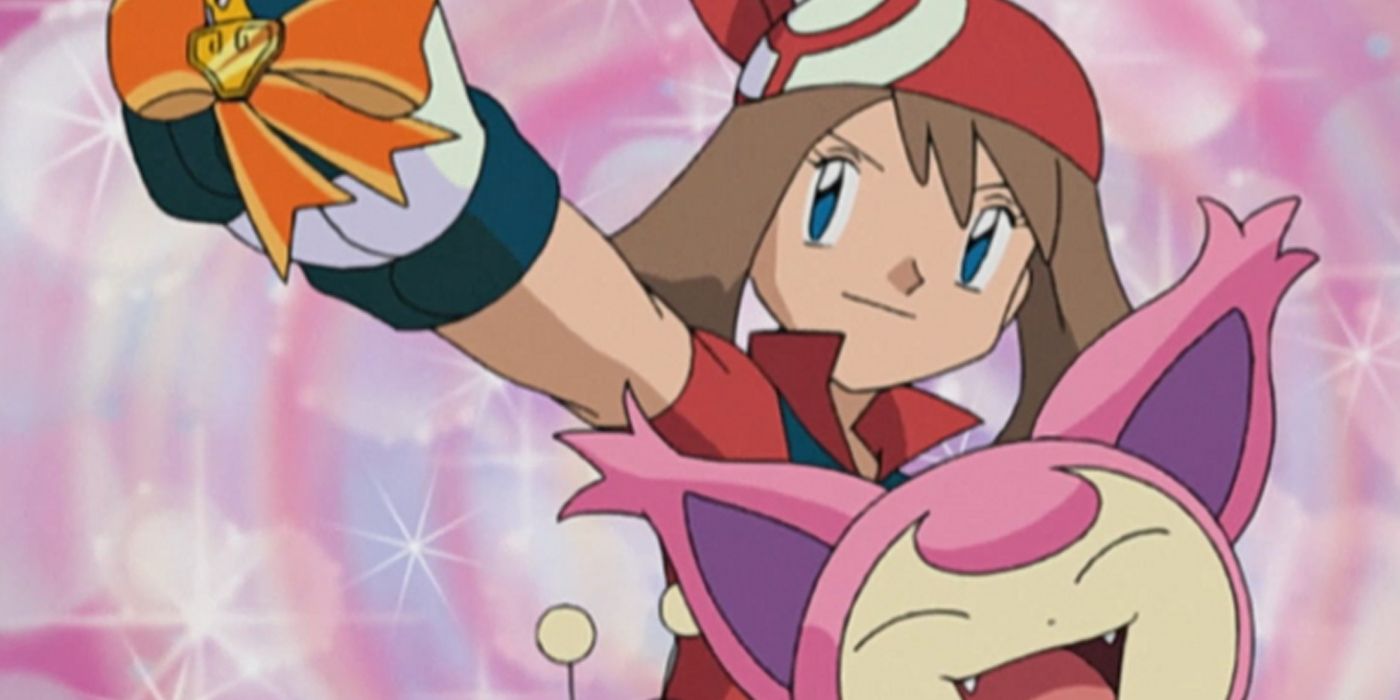 May and Skitty celebrate winning a Ribbon in a Contest.