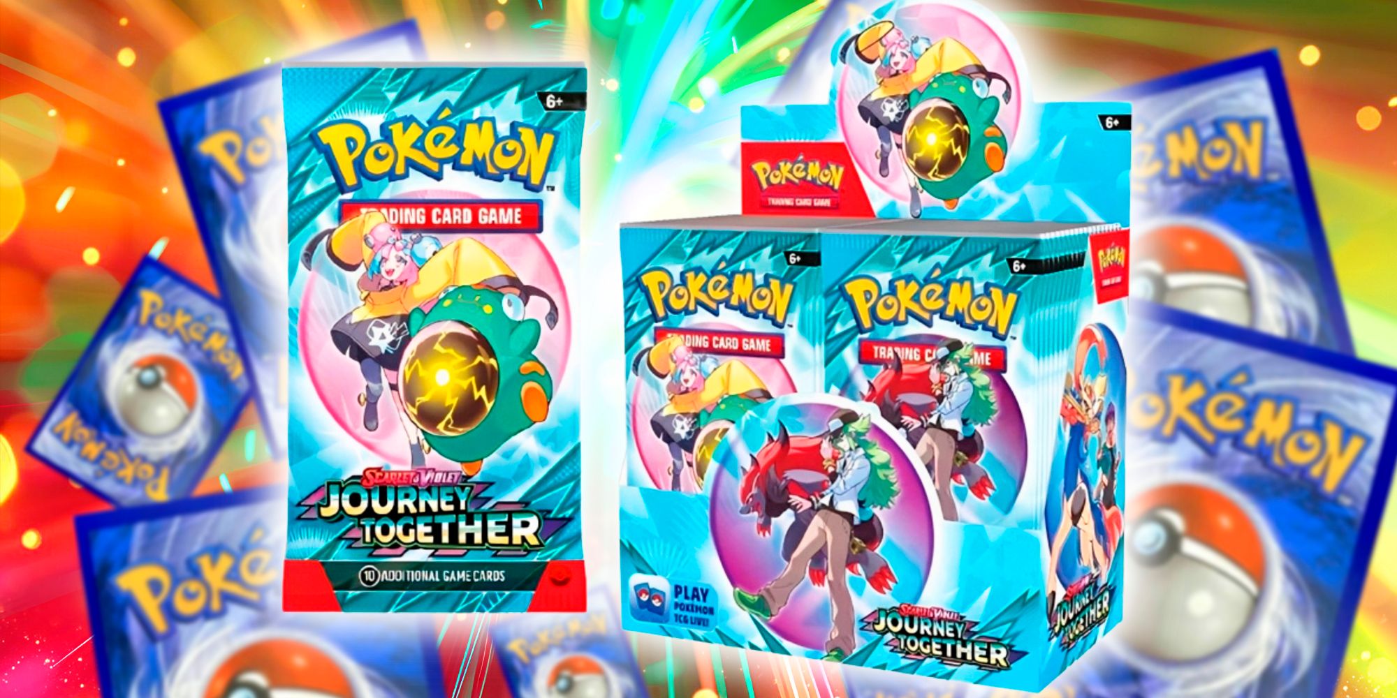 pokemon tcg products in front of a background of cards
