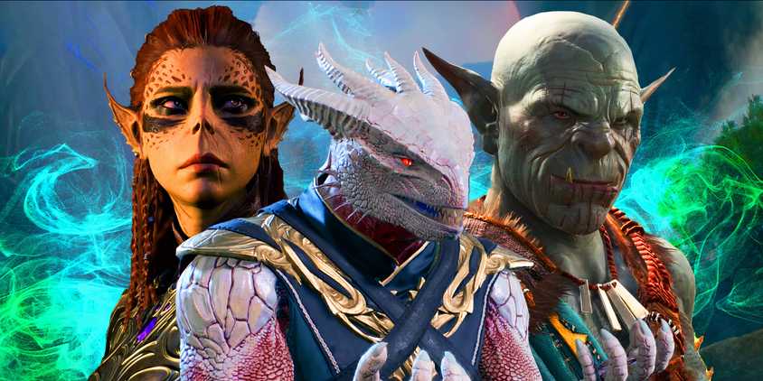Races from BG3 Default Dark Urge Dragonborn, Githyanki Lae'zel and Half-Orc