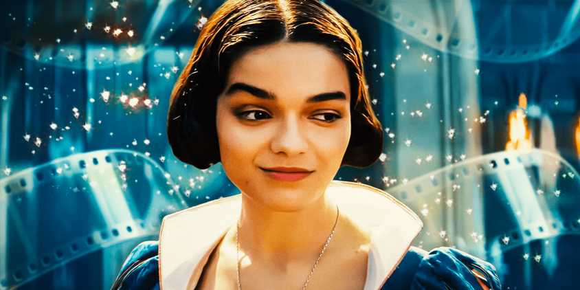 Rachel Zegler as Snow White in Front of Film Strips