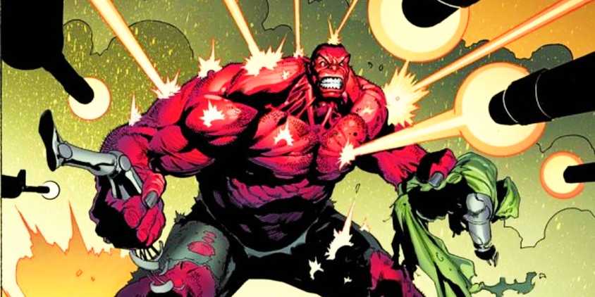 Red Hulk #5 cropped cover, Hulk taking a barrage of bullets