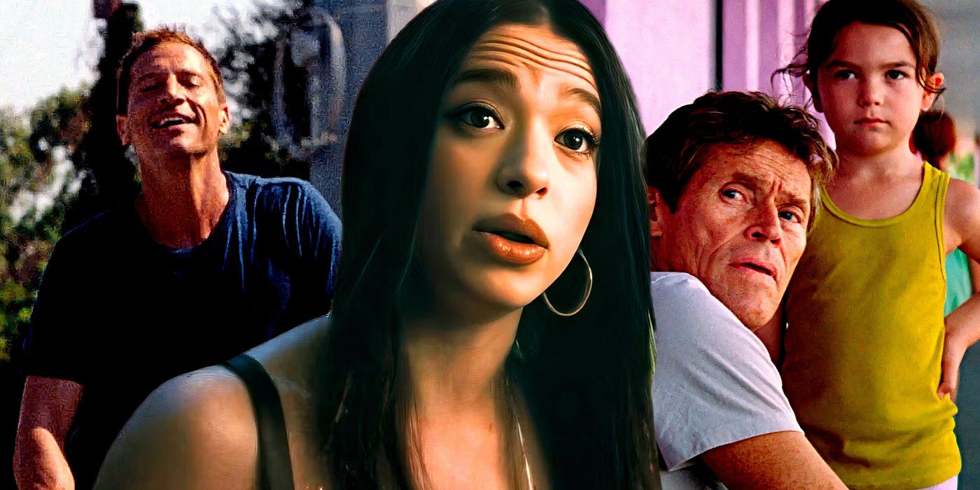 Collage of characters from Red Rocket, Anora and The Florida Project