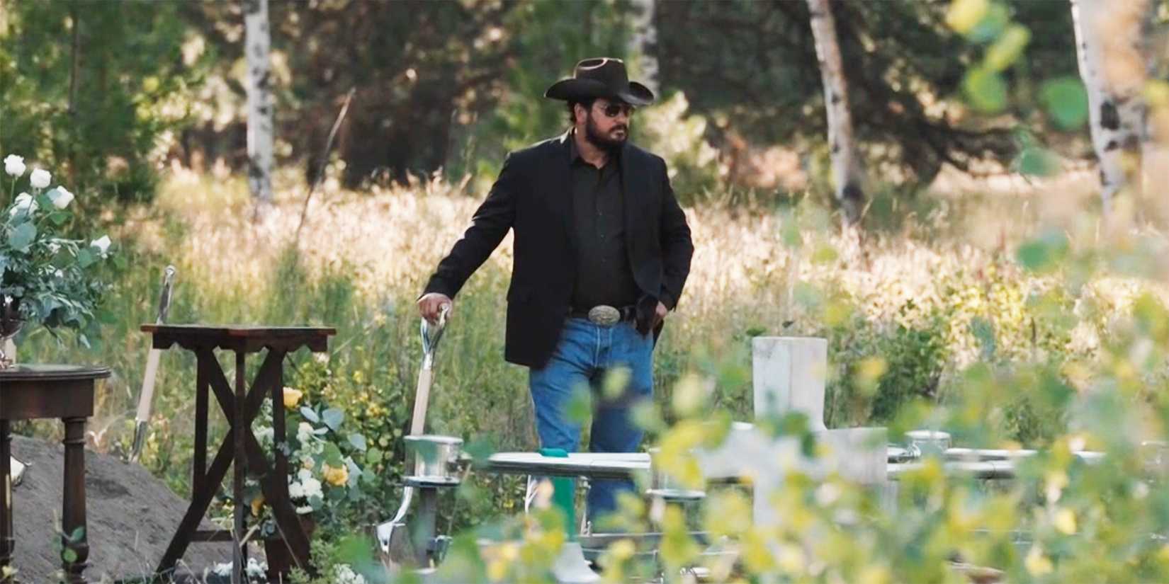 Rip surveys the Dutton graveyard in the Yellowstone season 5 finale after John Duton's funeral