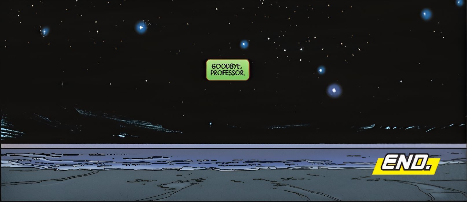 Rogue&rsquo;s Thought Bubble That Reads, &lsquo;Goodbye, Professor.&rsquo; Against Outer Space
