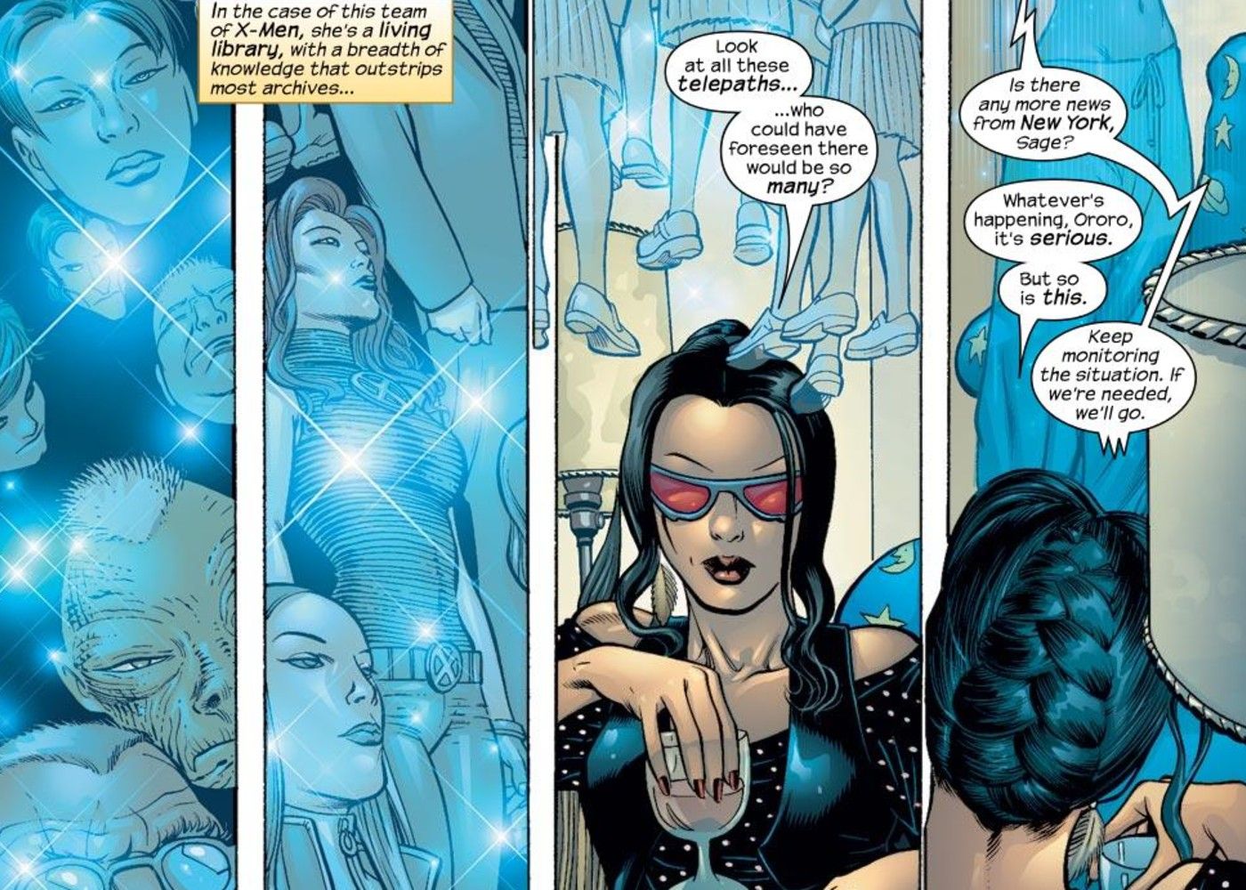 Sage monitors telepaths in Xtreme X-Men #44