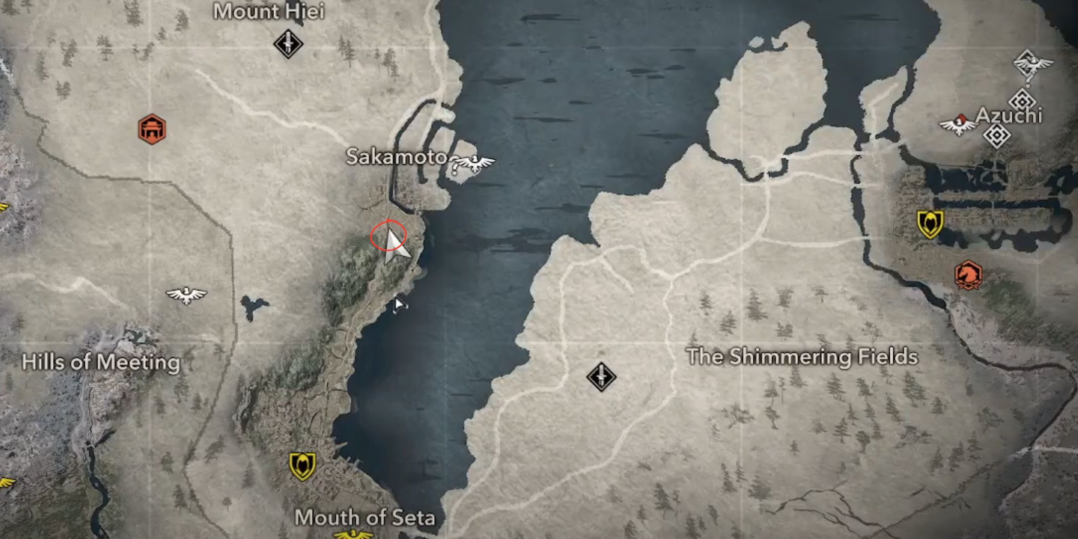 The location for the Sakamoto Jizo Statue is shown in AC Shadows.