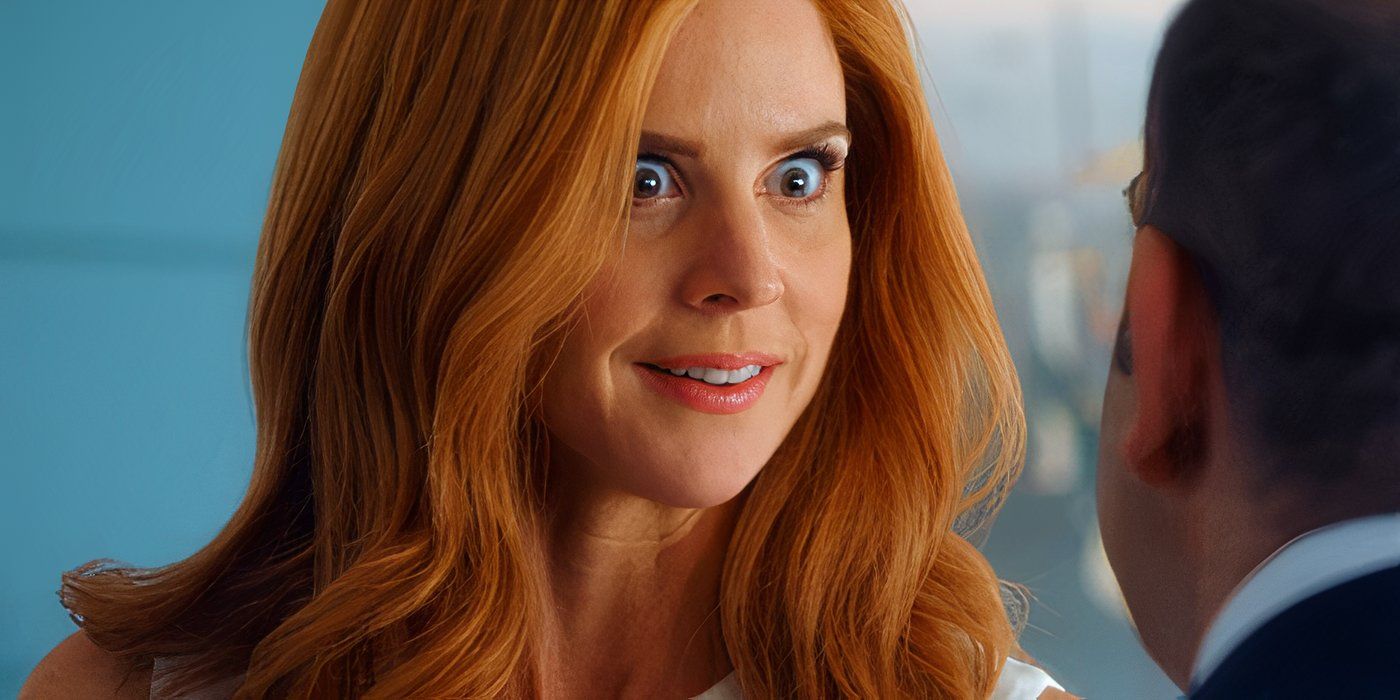 Sarah Rafferty as Donna excitedly bugging out her eyes in Suits season 5