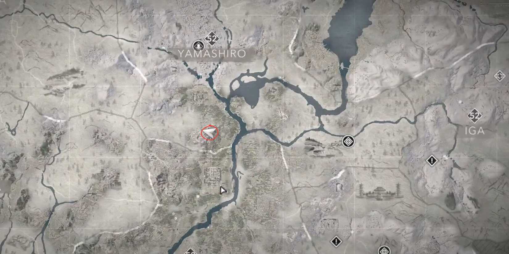 The map location for Sato Katsubei in AC Shadows