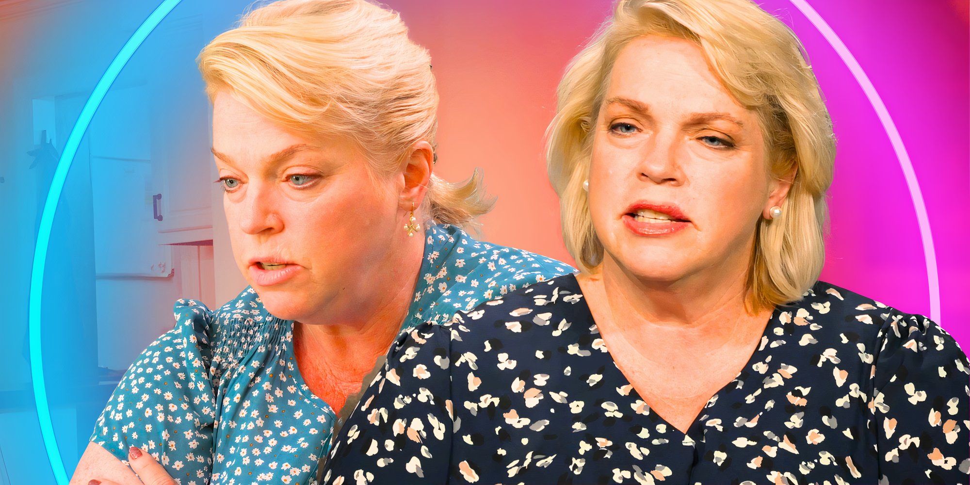 montage of Sister Wives Janelle Brown looking melancholy 