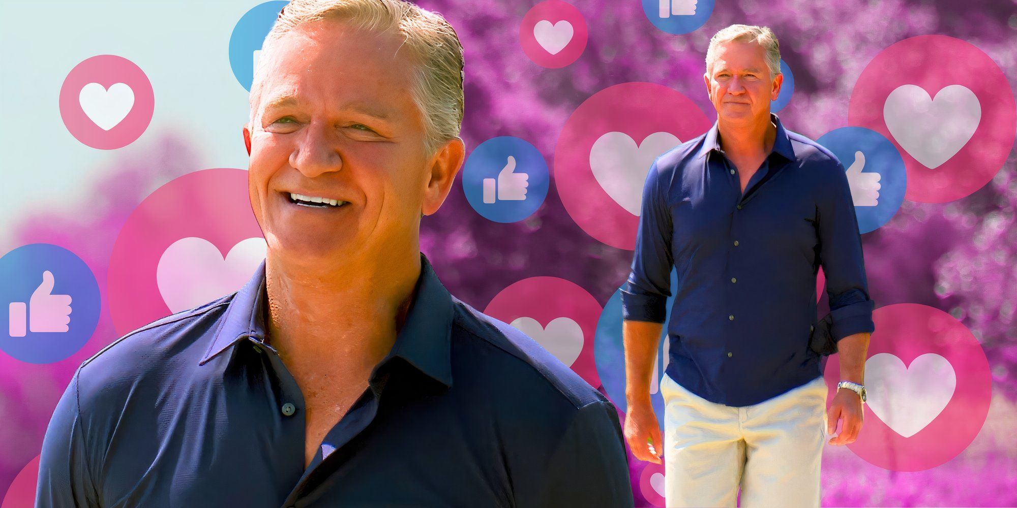 montage of The Golden Bachelorette's Chock Chapple with a social media background