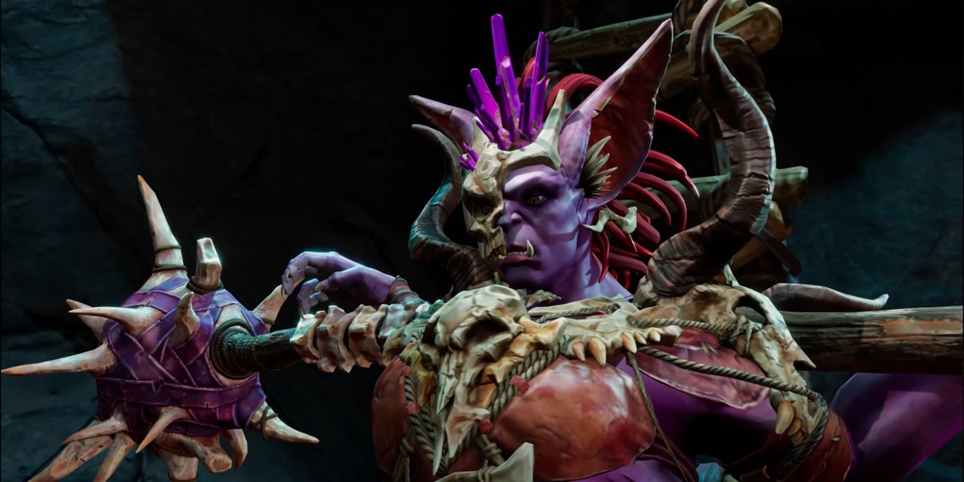 A still from the game Sunderfolk, featuring a gloss up of one of the games' enemy ogres.