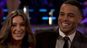 Juliana Pasquarosa and Grant Ellis smiling on The Bachelor finale special