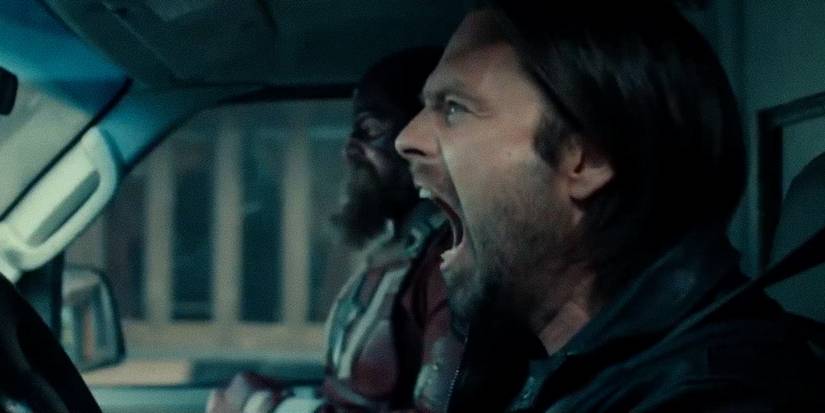 Sebastian Stan's Bucky Barnes screams while driving in the Thunderbolts trailer