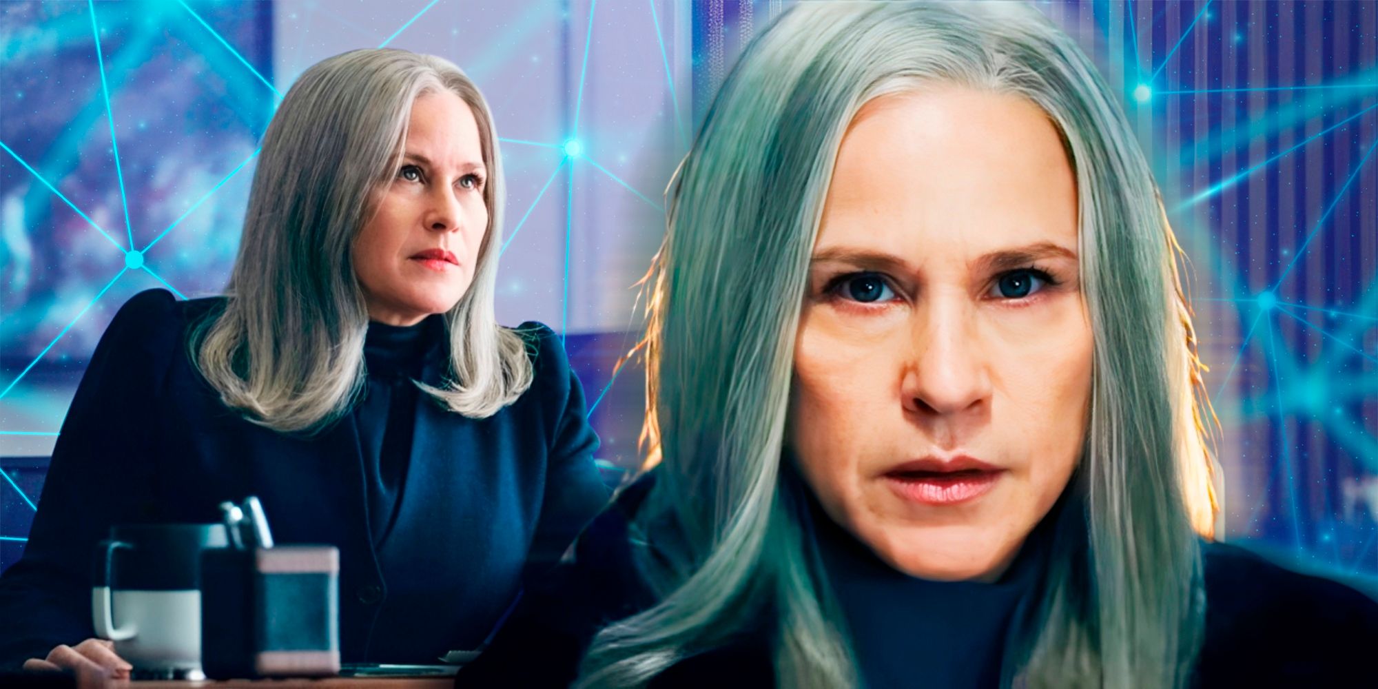 Patricia Arquette as Harmony Cobel looking stern in Severance season 1 and 2