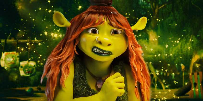 Shrek 5 Felicia worried with the swamp in the background