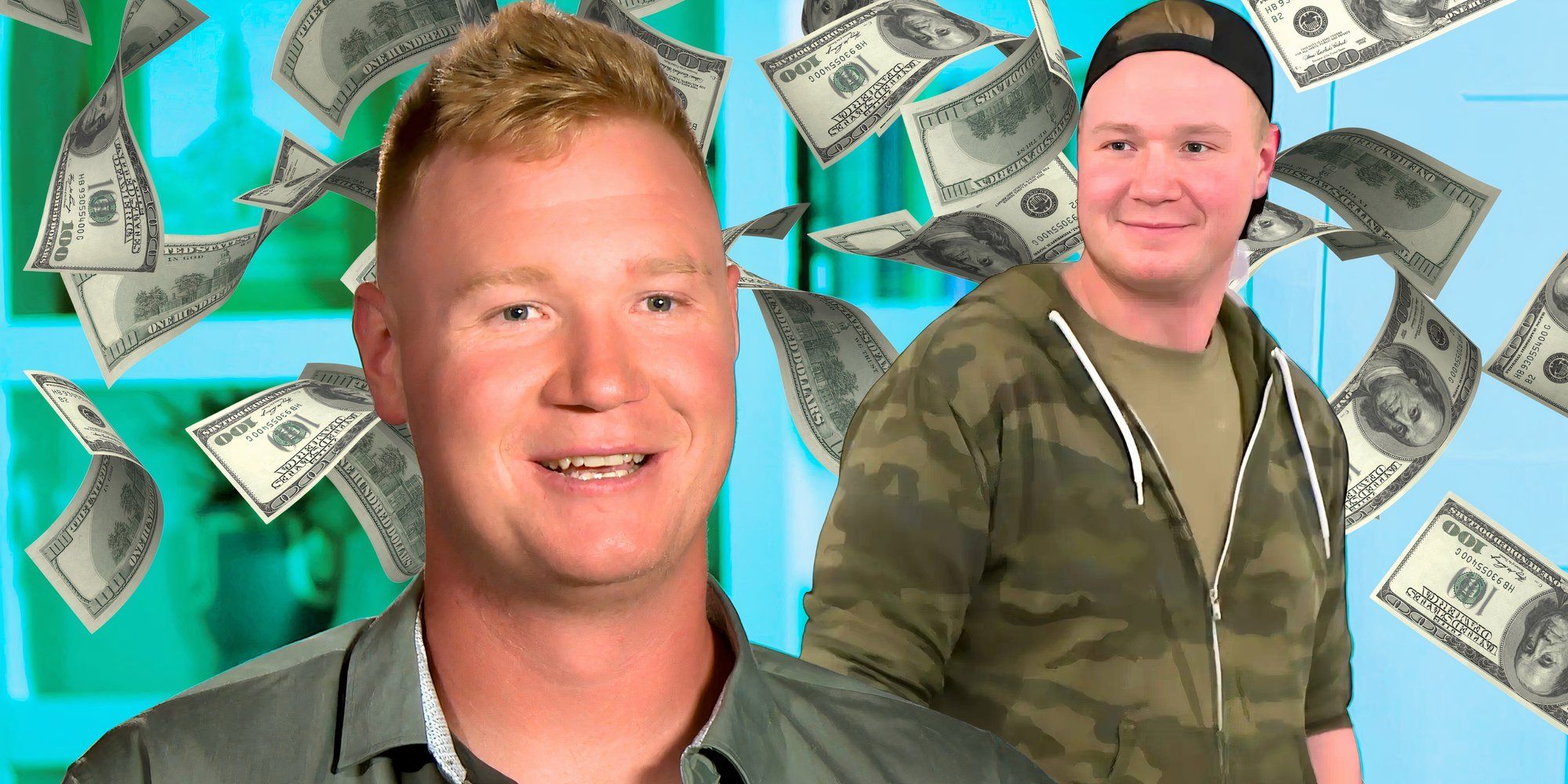 Sister Wives Paedon Brown wearing camouflage jacket with dollar bills