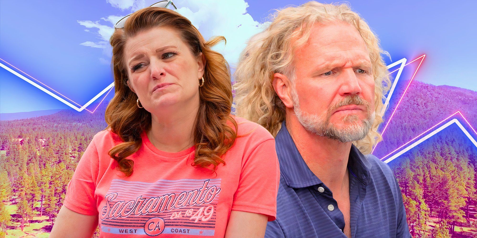 Sister Wives Kody & Robyn Brown looking sad with a Coyote Pass background