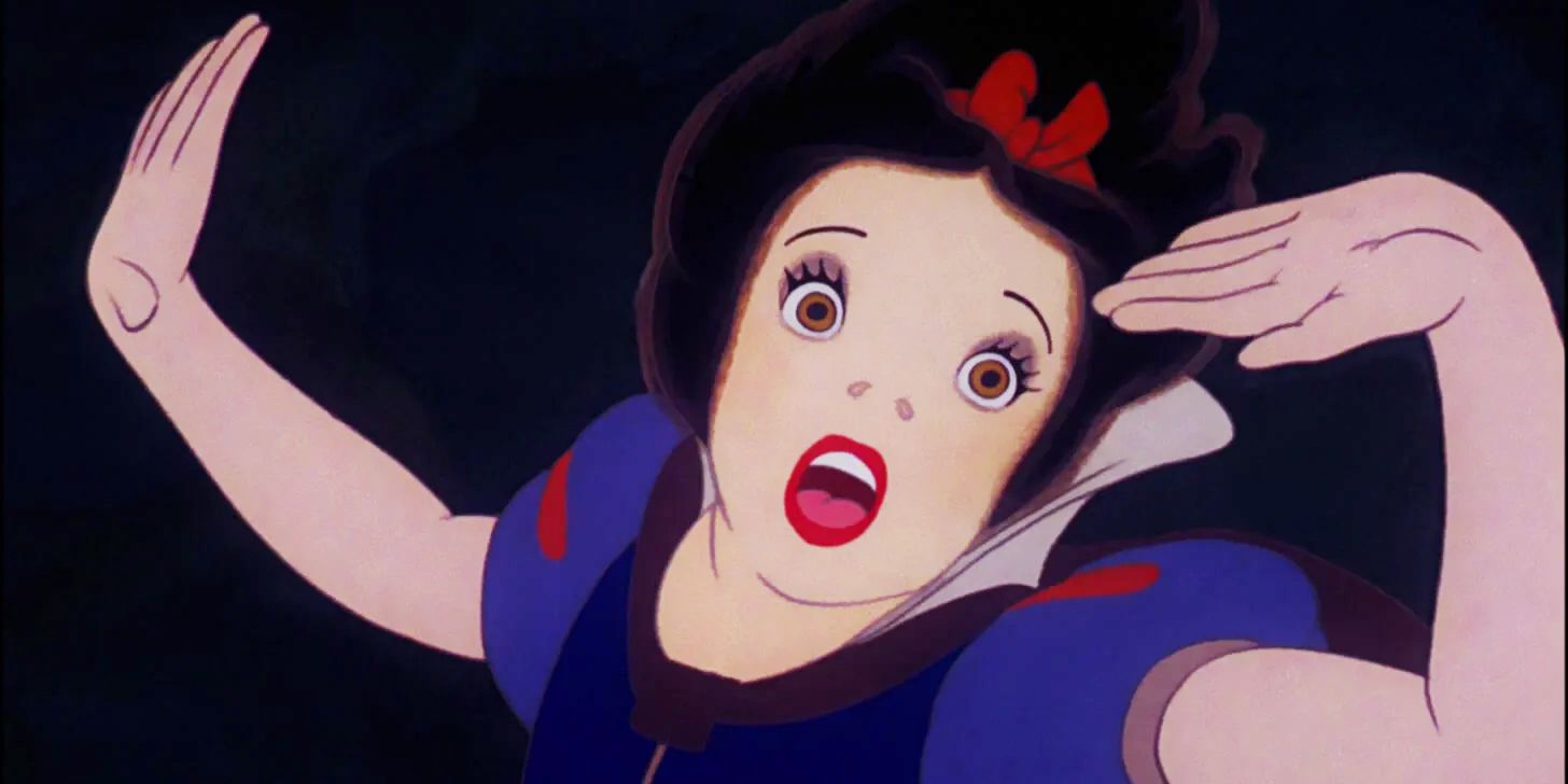 Snow White and the Seven Dwarfs Snow White scared and screaming