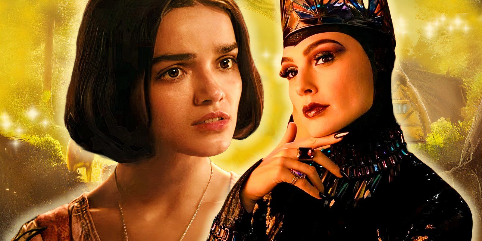Snow white looks like she&rsquo;s worried next to the Evil Queen in the live-action Snow White