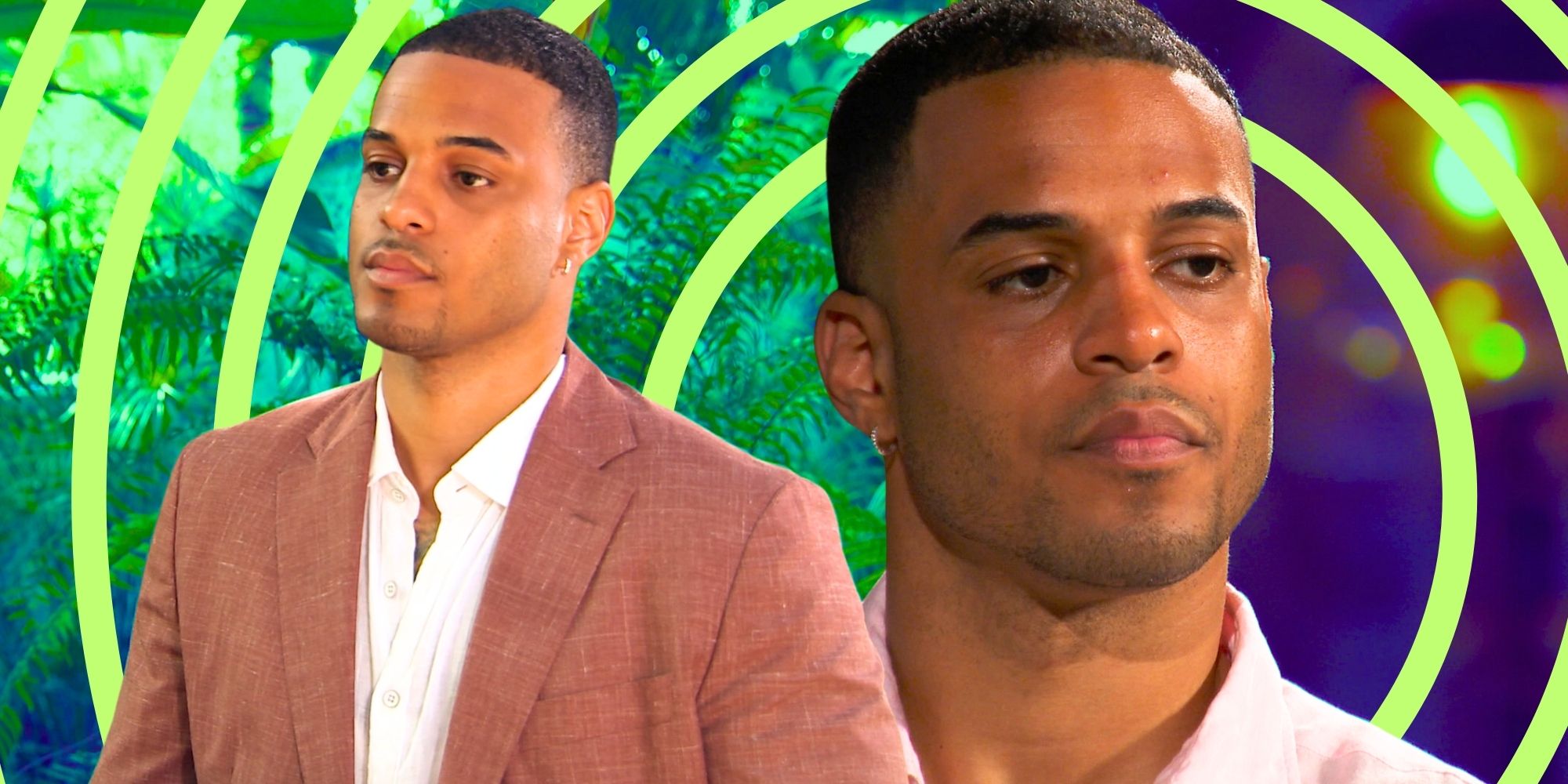 The Bachelor’s Grant Ellis looks serious in front of plants.