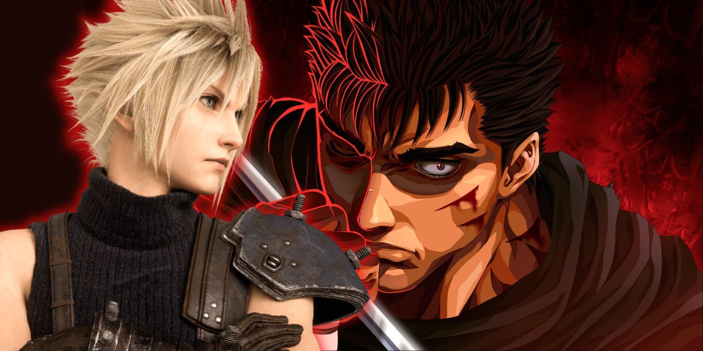 Cloud from Final Fantasy next to Guts from Berserk