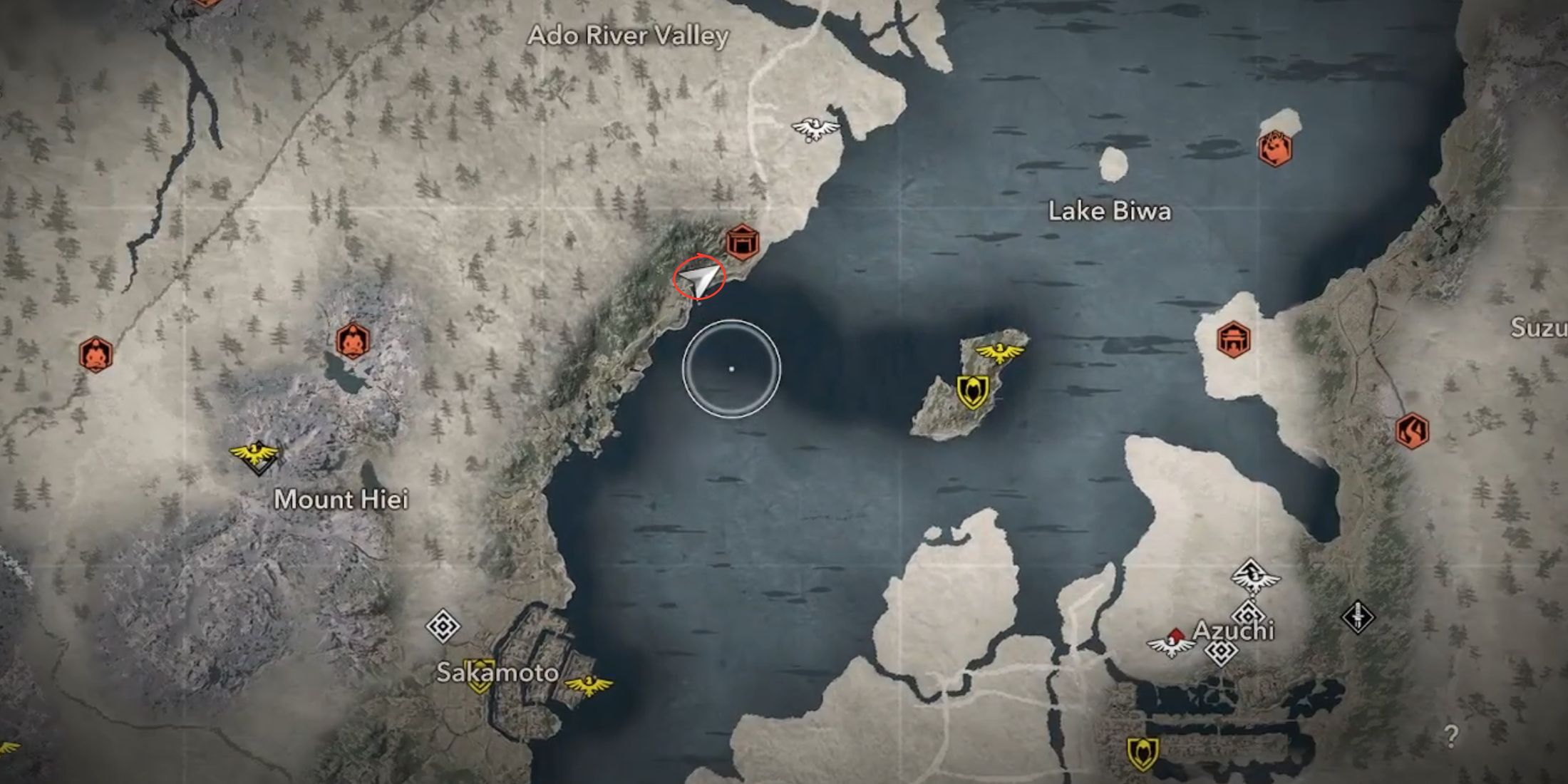 The South Ado River Valley Jizo Statue in AC Shadows is shown on the map.